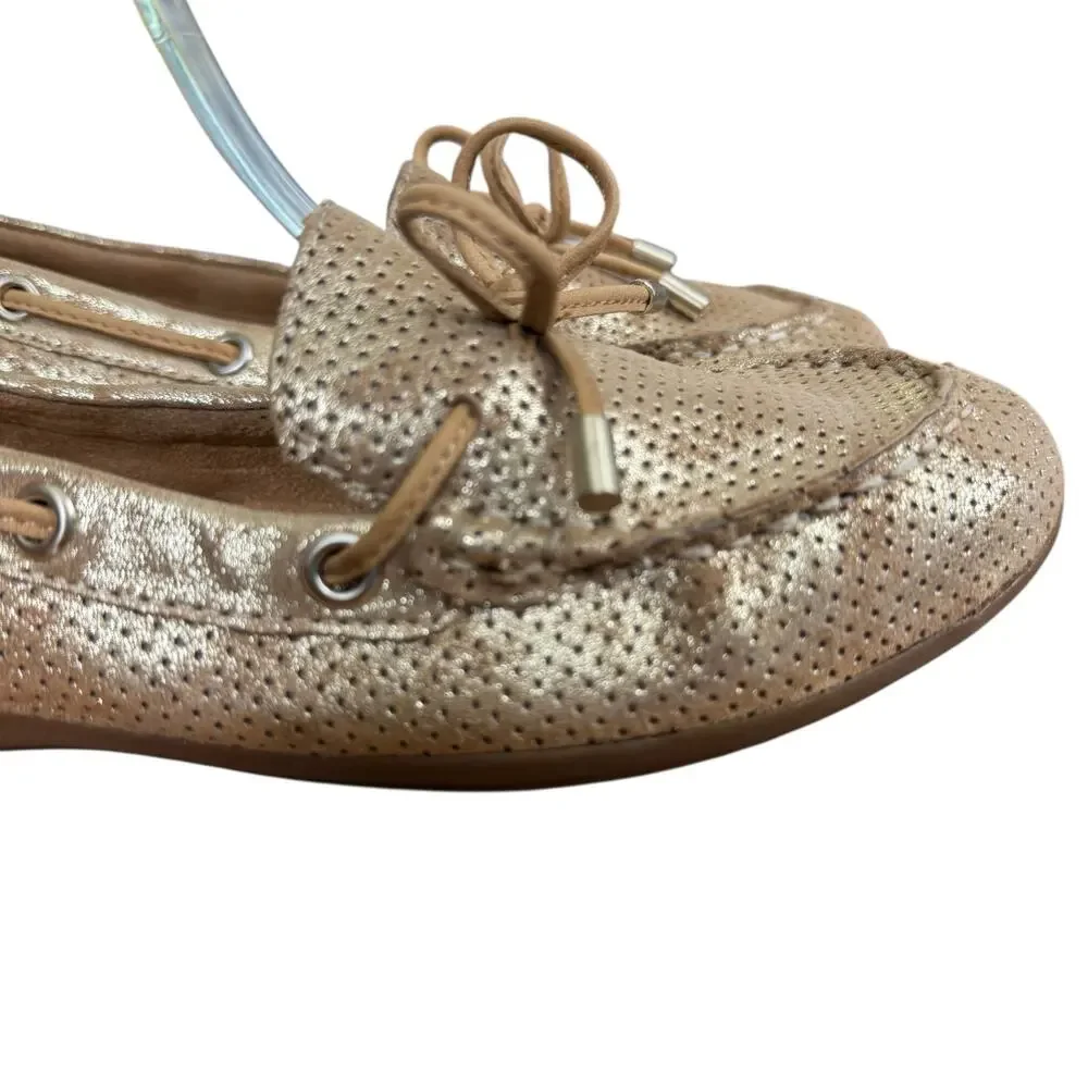 Comfortiva Gold Perforated Leather Slip On Flats Loafers Comfort Shoes sz 7 M